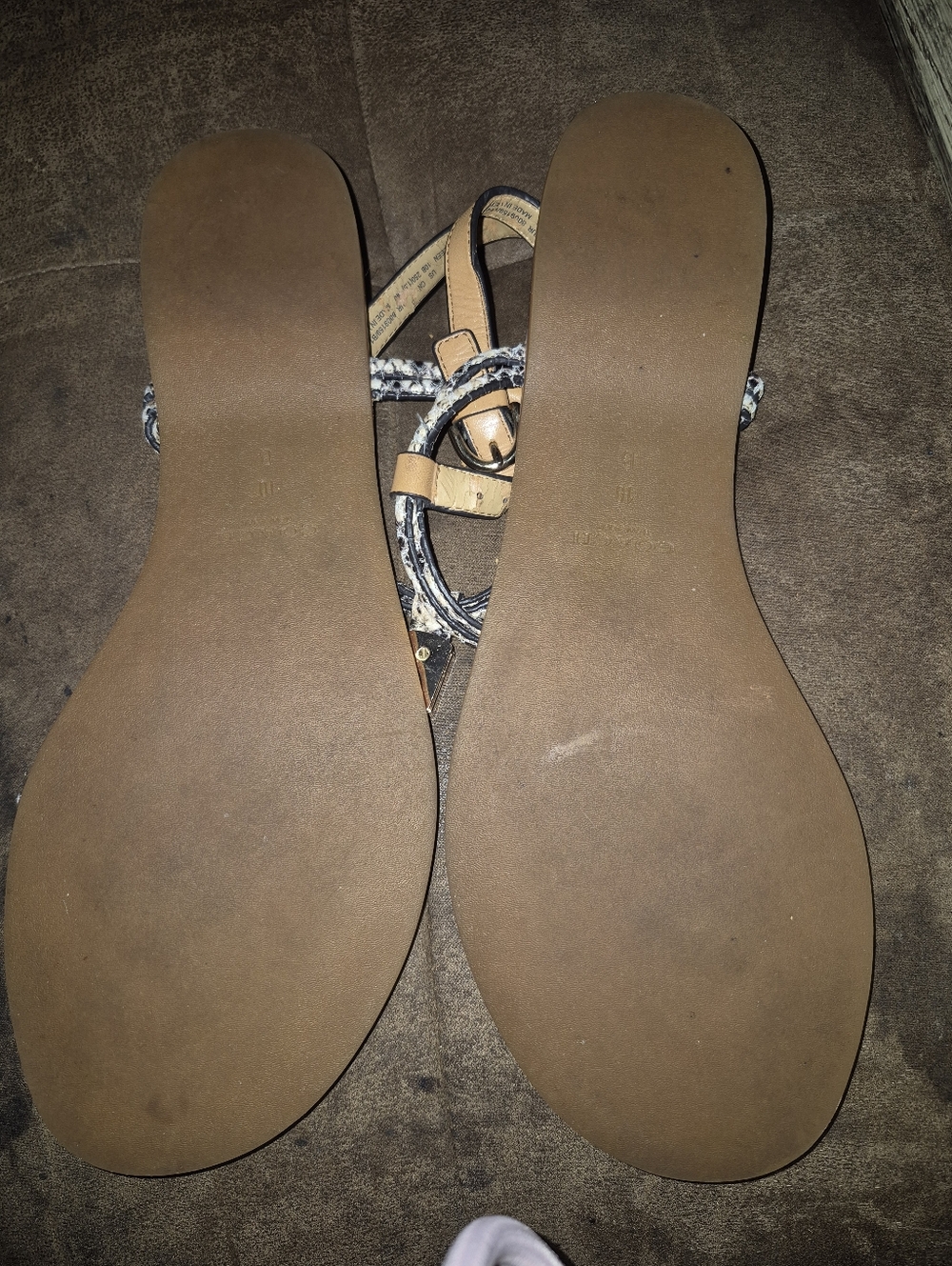 Coach Tan Leather T-Strap Sandals with Snake-Print Straps - Picture 4 of 4